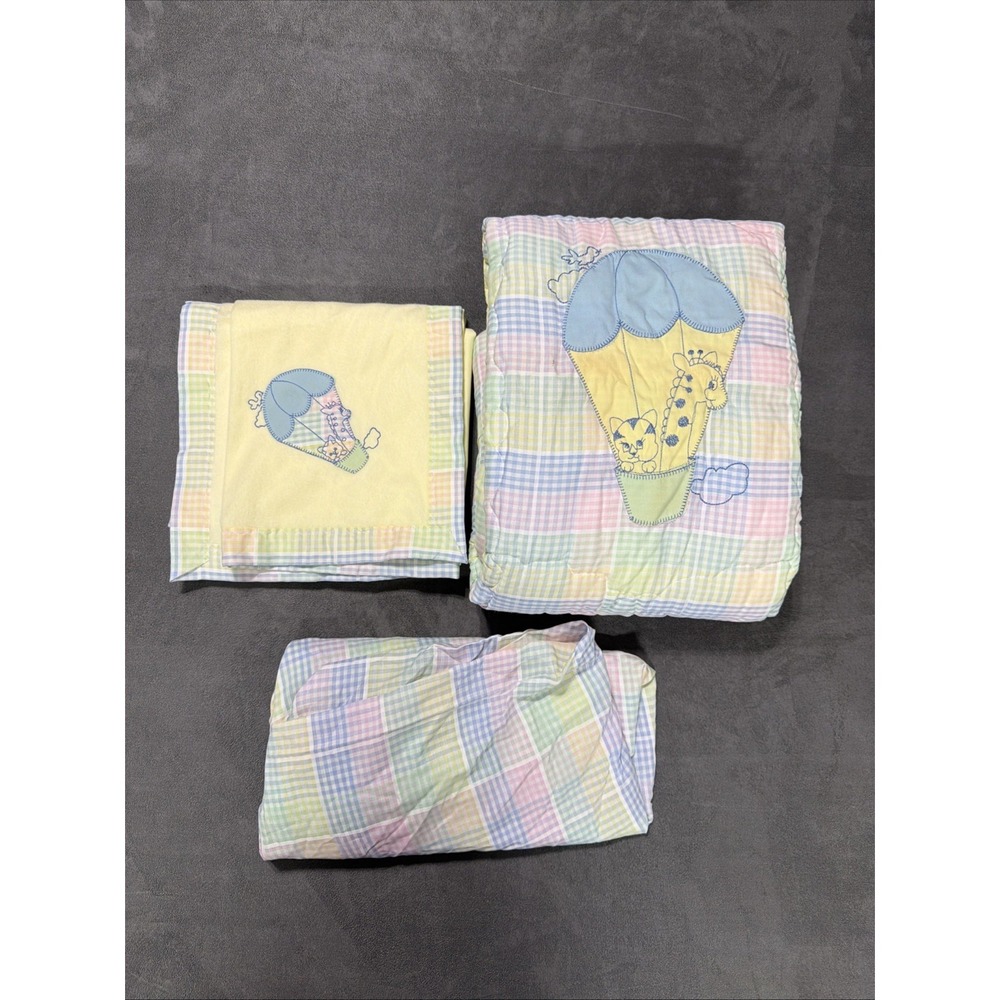 Vintage Quiltex Little Sets Plaid Pastel Baby Quilted & Fleece Blanket Set